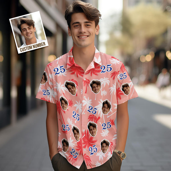 Chemises Hawaïennes Avec Visage Et Numéro Personnalisés, Cadeau D'anniversaire Pour La Fête Des Pères, Chemises En Cocotier Rouge Et Blanc Pour Papa