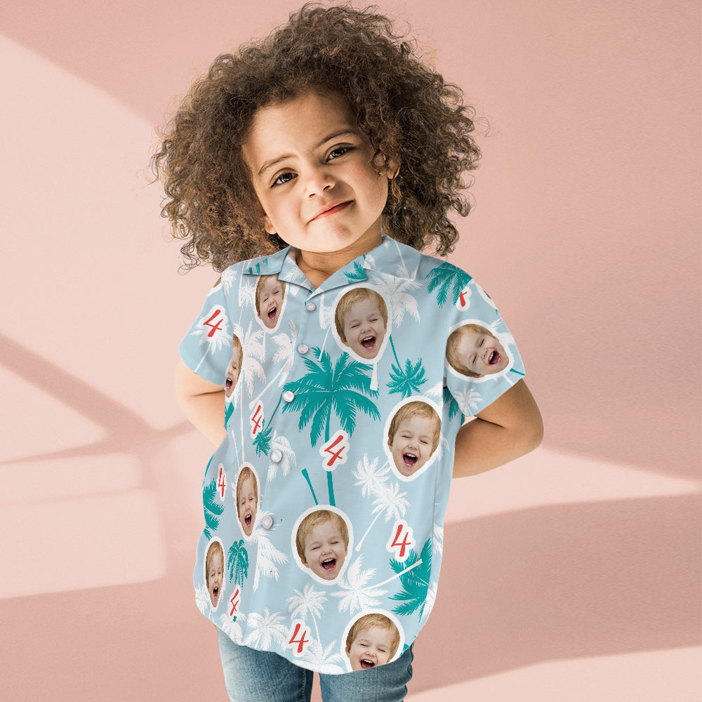 Chemises Hawaïennes Personnalisées Avec Visage Et Numéro D'anniversaire Pour Enfants, Chemises En Cocotier Rouge Et Blanc, Cadeau D'anniversaire