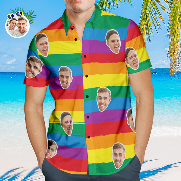 Chemises hawaïennes personnalisées pour hommes Chemise personnalisée de la Gay Pride LGBTQ - Couleur arc-en-ciel