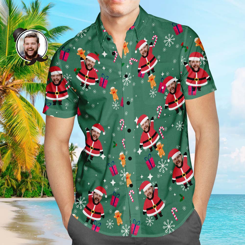 Chemise Hawaïenne De Visage Personnalisée Santa Christmas Shirt Holiday Gift Pour Hommes