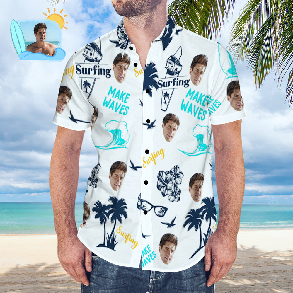Chemise Hawaïenne Personnalisée Surfing Style Aloha Beach Shirt Cadeau pour Surfeur