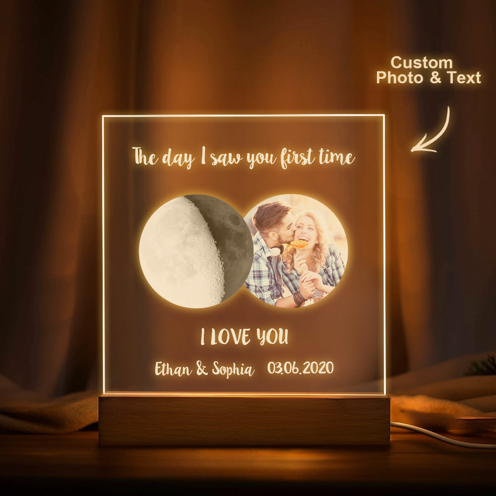 Photo Personnalisée Phase De Lune Veilleuse Chaude Colorée Lumière Led Cadeau Pour Les Couples