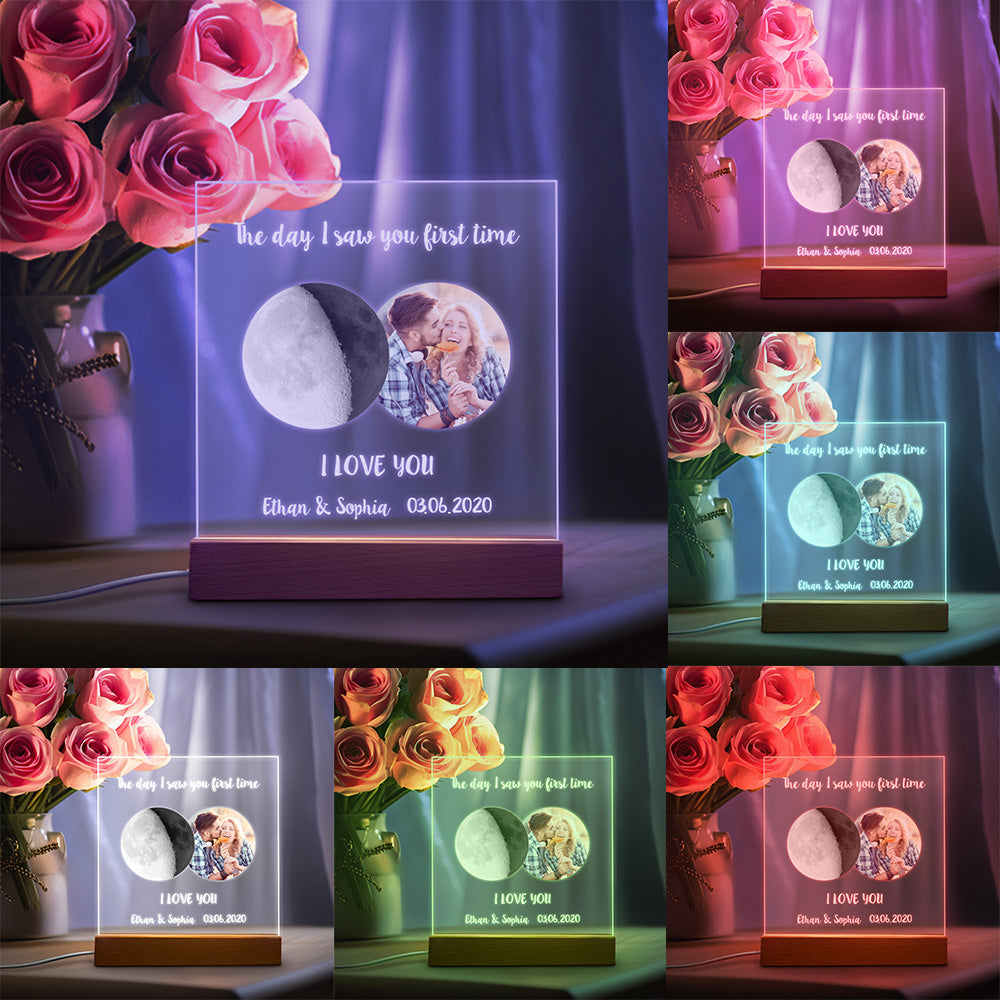 Photo Personnalisée Phase De Lune Veilleuse Chaude Colorée Lumière Led Cadeau Pour Les Couples