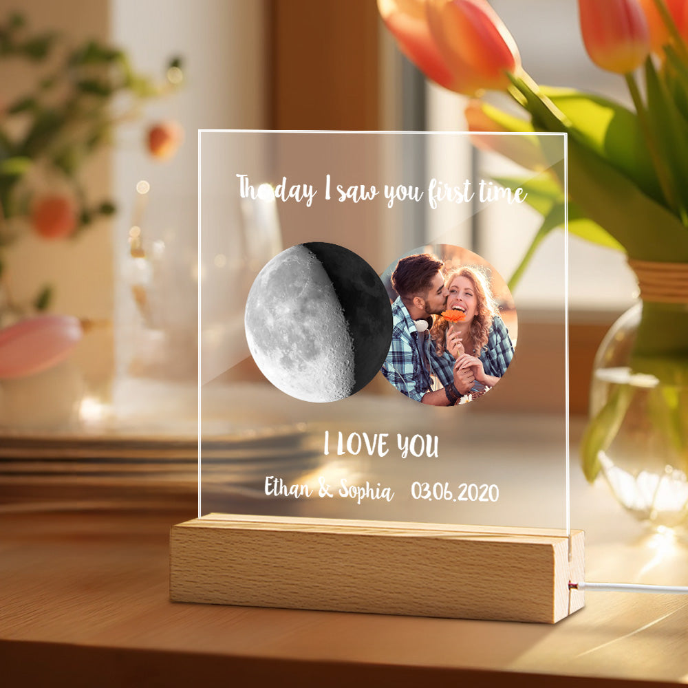 Photo Personnalisée Phase De Lune Veilleuse Chaude Colorée Lumière Led Cadeau Pour Les Couples