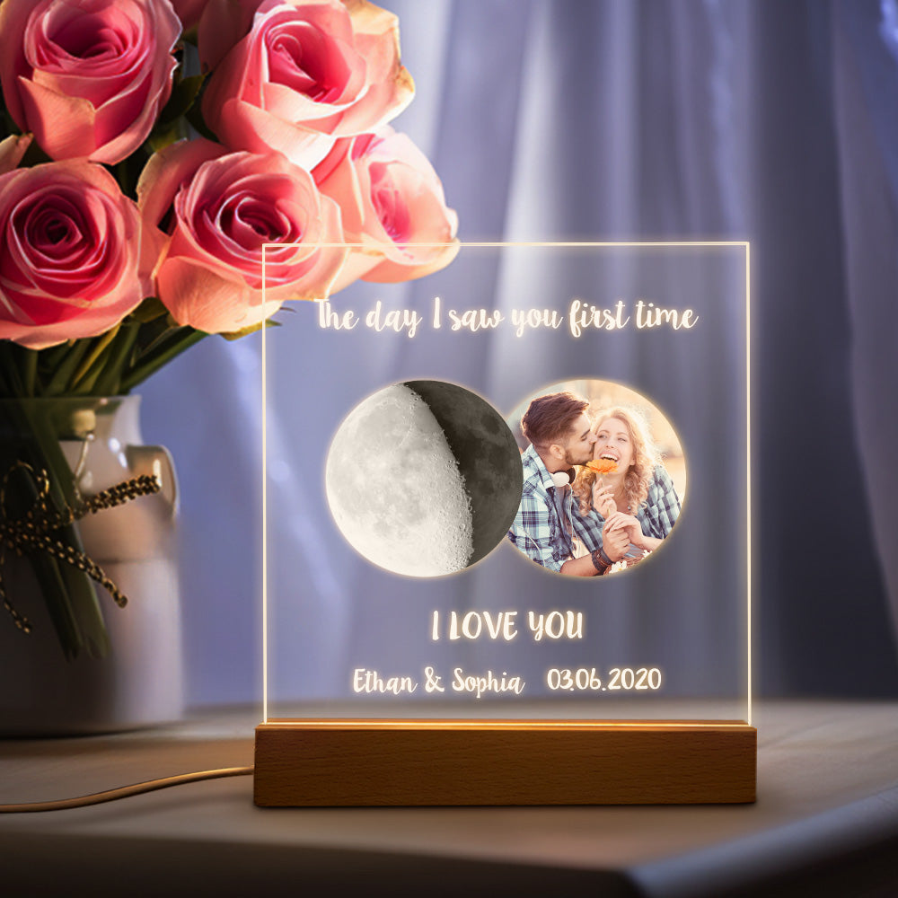 Photo Personnalisée Phase De Lune Veilleuse Chaude Colorée Lumière Led Cadeau Pour Les Couples