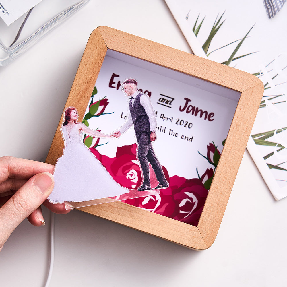 Cadre Photo Personnalisé Éclairé Par Led Avec Texte, Cadeau D'anniversaire De Mariage Pour Couple Parfait