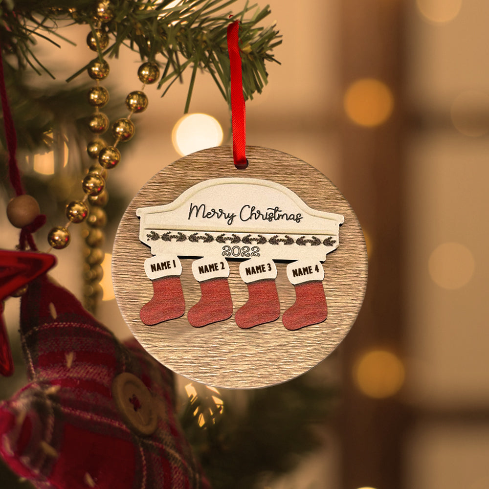 Nom Gravé Personnalisé Ornement De Noël Chaussettes De Noël Personnalisées Ornement De Famille En Bois Décoration D'arbre De Noël