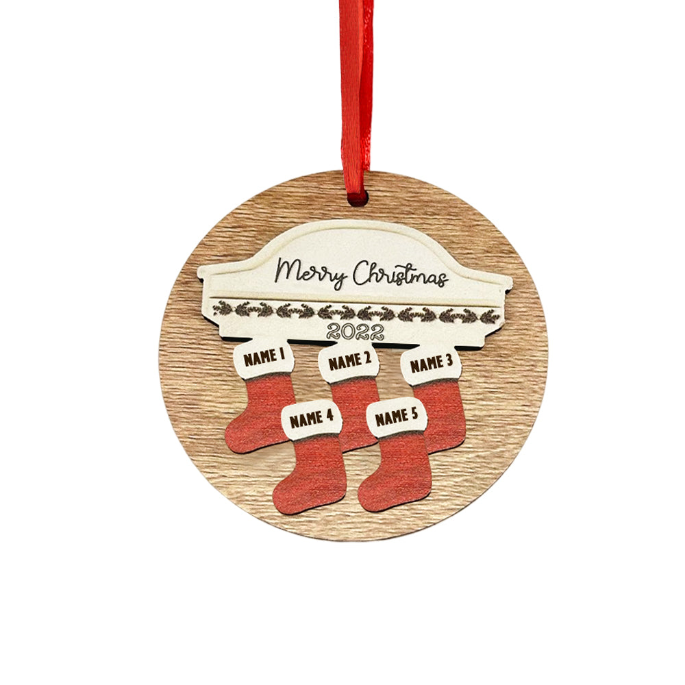 Nom Gravé Personnalisé Ornement De Noël Chaussettes De Noël Personnalisées Ornement De Famille En Bois Décoration D'arbre De Noël