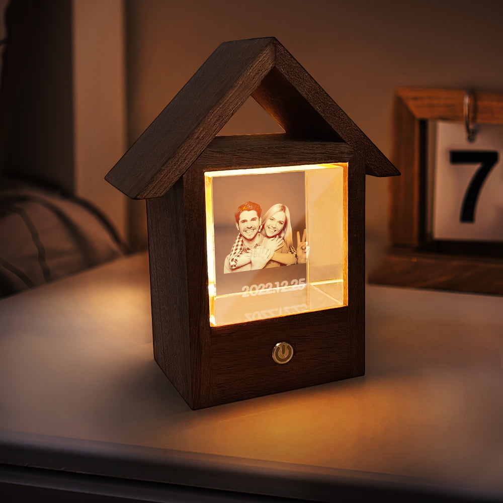 Cadeau De Lampe Décorative À La Maison De Lumière De Nuit De Maison En Bois De Photo En Cristal Faite Sur Commande 3d