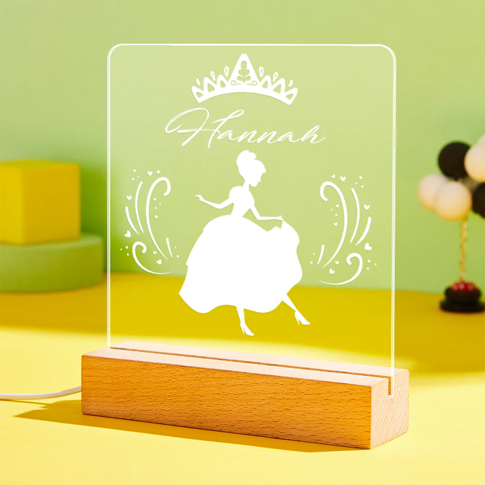 Cadeau De Veilleuse Acrylique De Veilleuse De Princesse Led Gravé Par Coutume Pour Elle